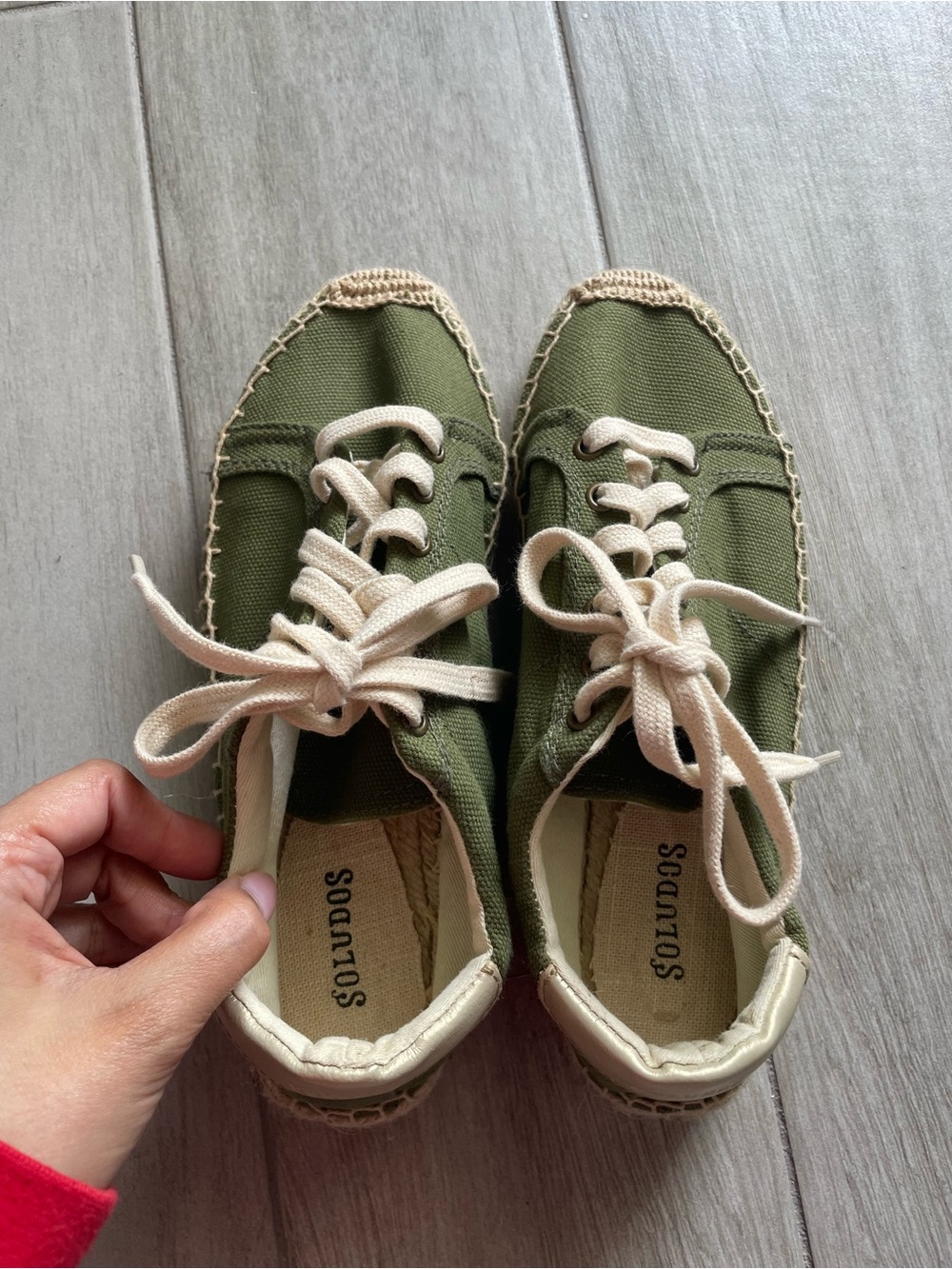 Soludos Army Green Tennis Espadrille Sneakers Women’s Size 7 Olive Canvas LaceUp - Picture 10 of 11
